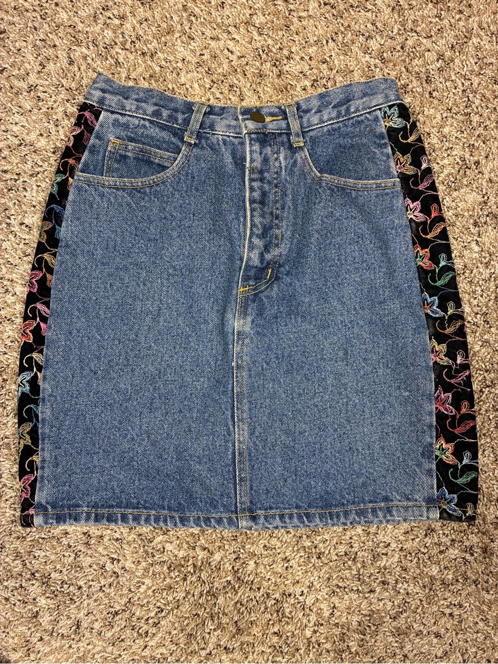 VTG 80s 90s Guess George Marciano Denim Embroidered Mini Skirt